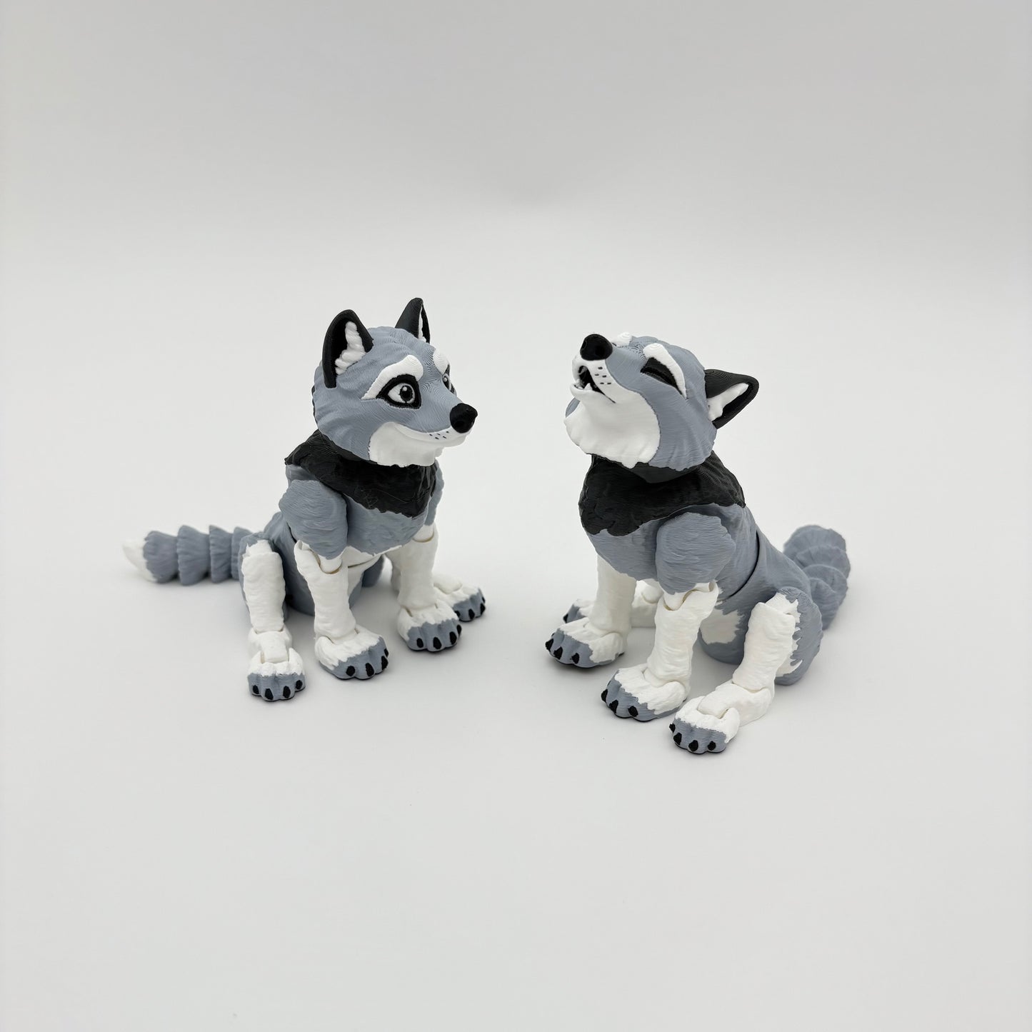 Wolves - Flexi 3D Printed - Howling Wolf & Smiling Wolf (approx. 4" tall Sitting)