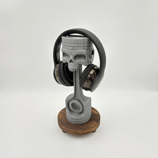 Piston Reaper Headphone Holder - Skull & Engine-Inspired - Approx. 3.5" x 3.5" x 11"
