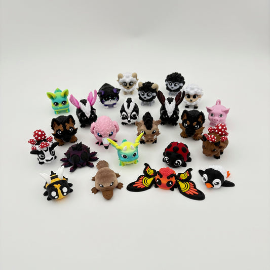 3D Printed Pufflings - Cute Articulated Animals, Mini Fidget Creatures, Collectible Figurines