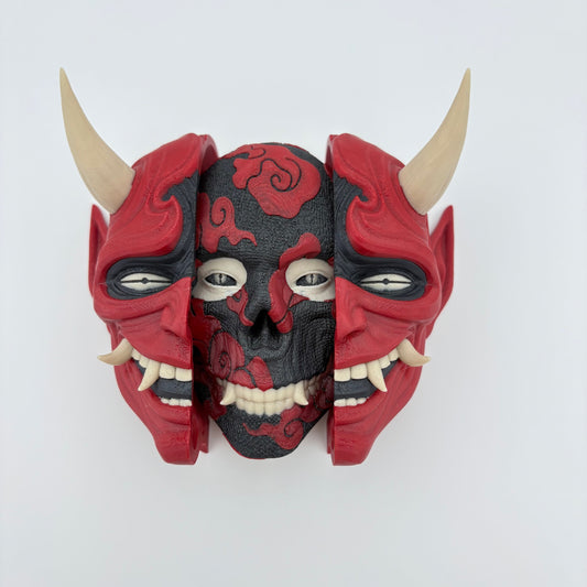 Behind Oni Wall Hangine - Intricate 3D Printed Japanese Style Mask Art