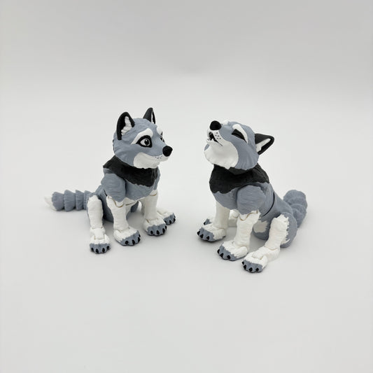 Wolves - Flexi 3D Printed - Howling Wolf & Smiling Wolf (approx. 4" tall Sitting)